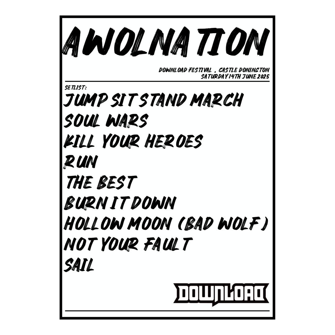 AWOLNATION Castle Donington 14th June 2025 Setlist poster