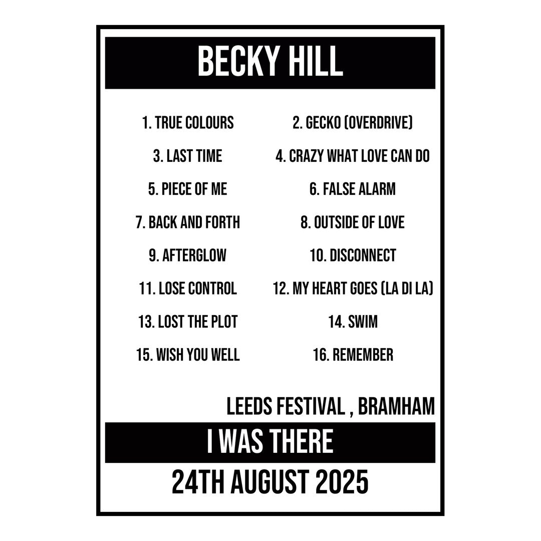 A Setlist Poster Featuring Becky Hill Gig from Bramham in 2025