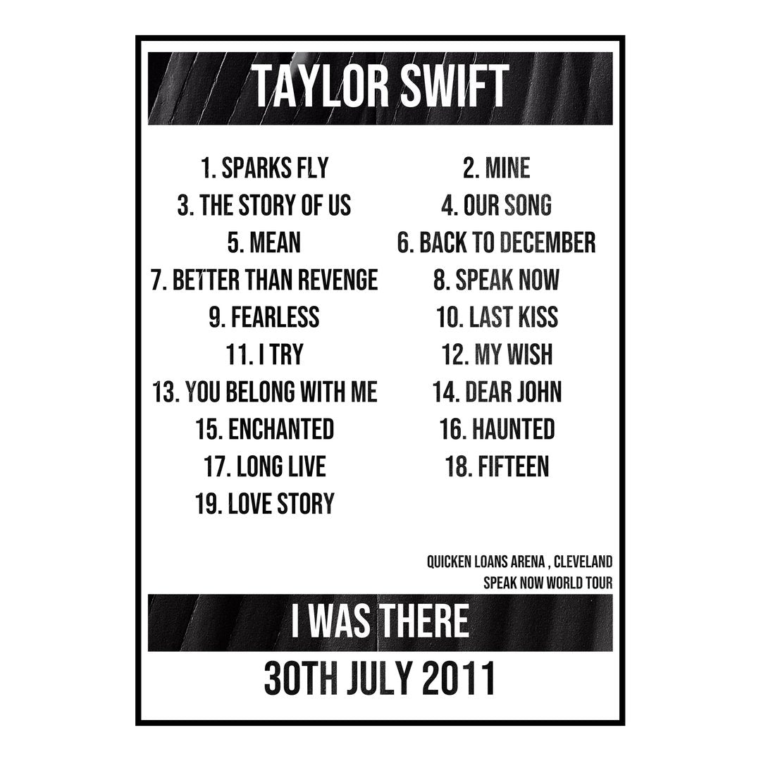 Taylor Swift Cleveland 30th July 2011 Setlist poster