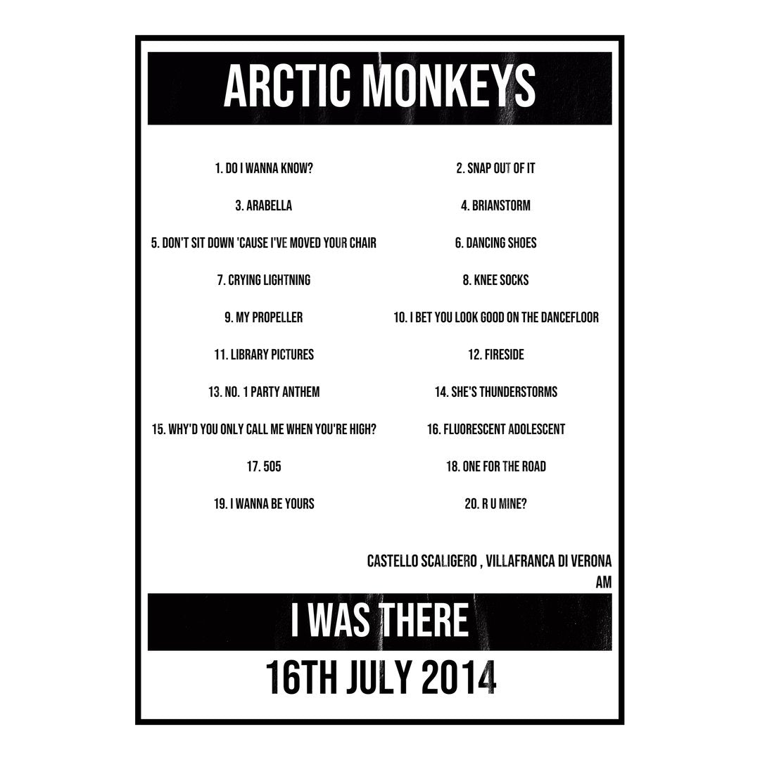 Arctic Monkeys Villafranca di Verona 16th July 2014 Setlist poster