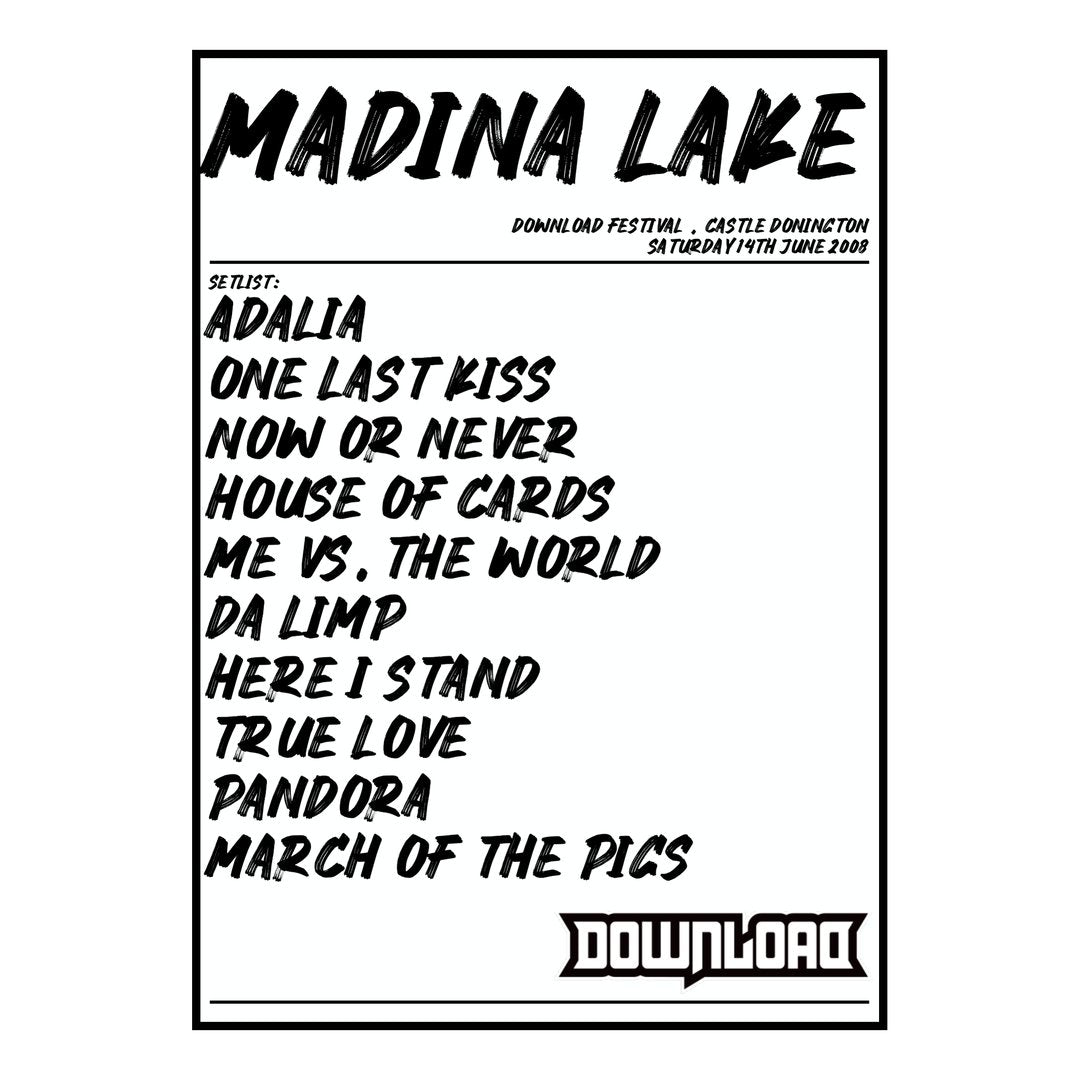 Madina Lake Castle Donington 14th June 2008 Setlist poster