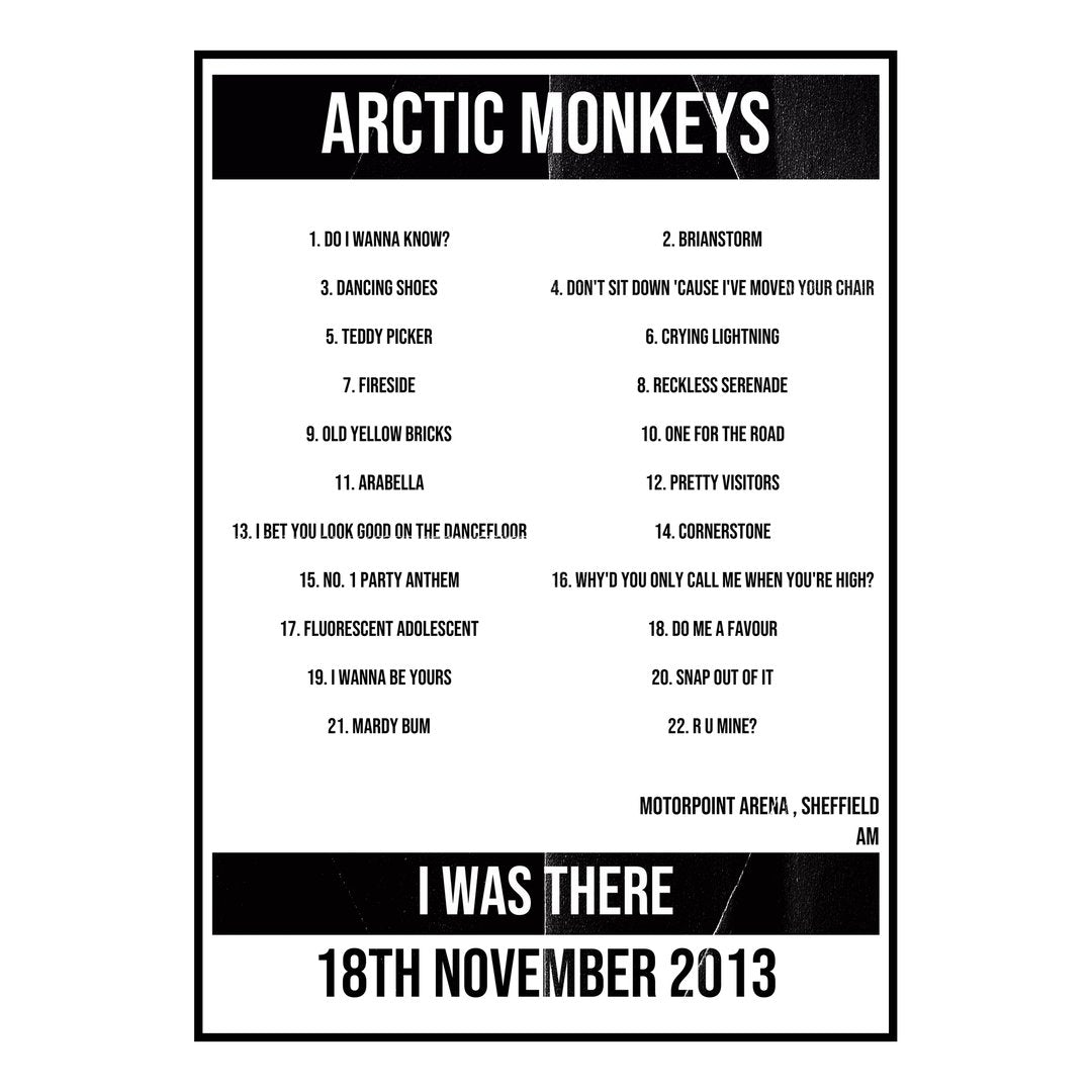 Arctic Monkeys Sheffield 18th November 2013 Setlist poster