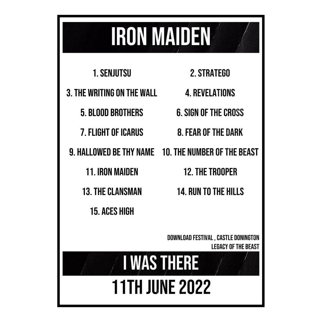 Iron Maiden Castle Donington 11th June 2022 Setlist poster