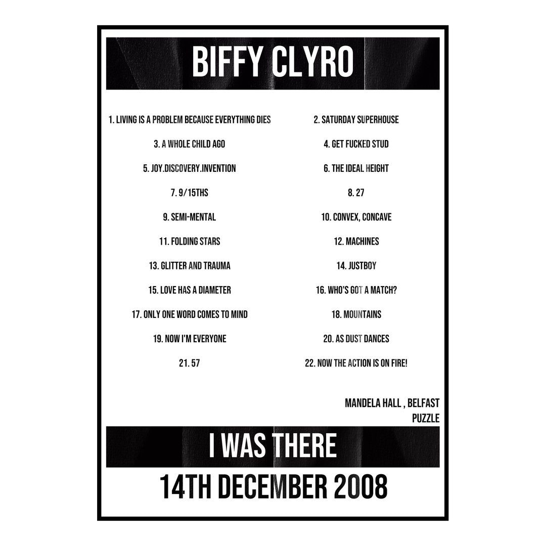Biffy Clyro Belfast 14th December 2008 Setlist poster
