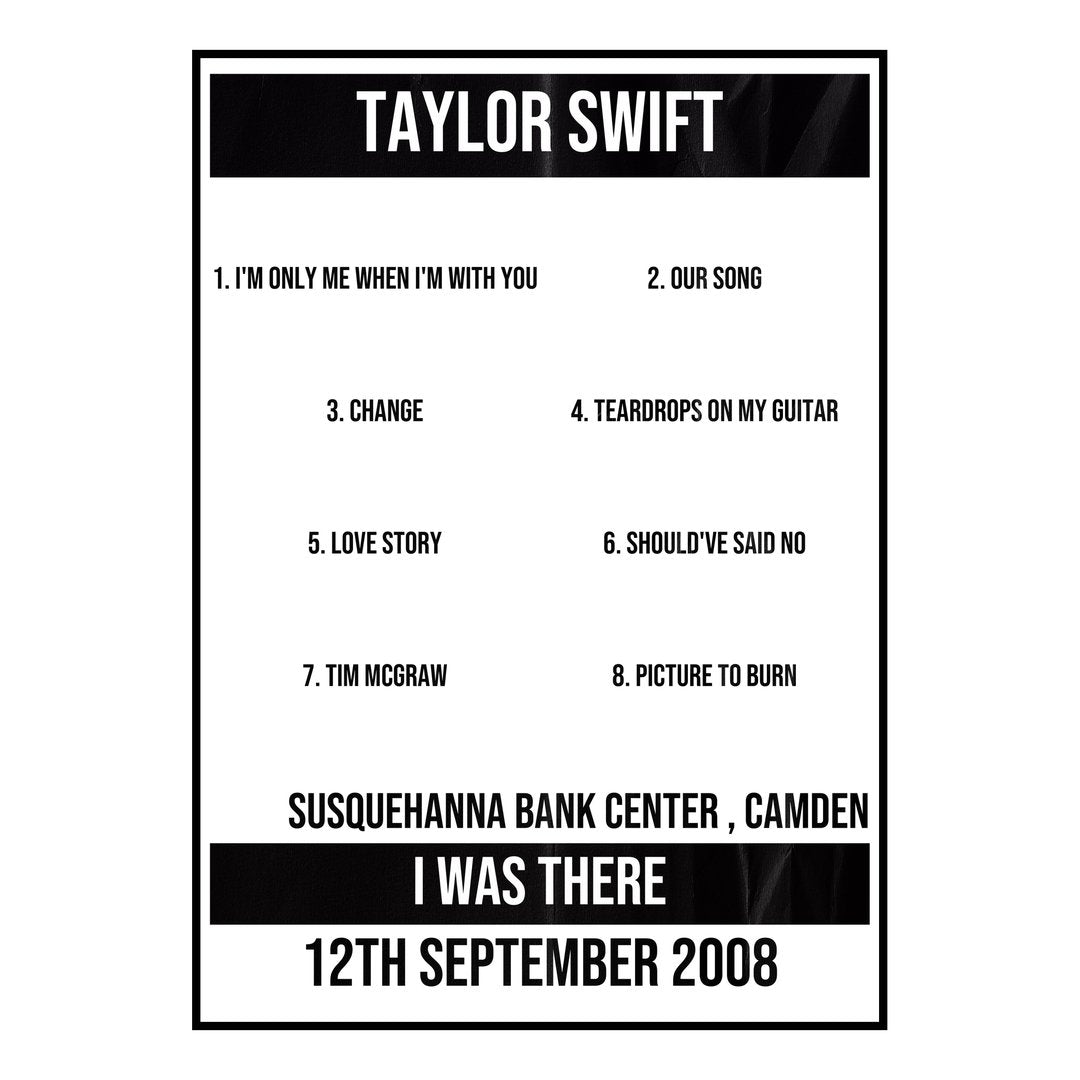 Taylor Swift Camden 12th September 2008 Setlist poster