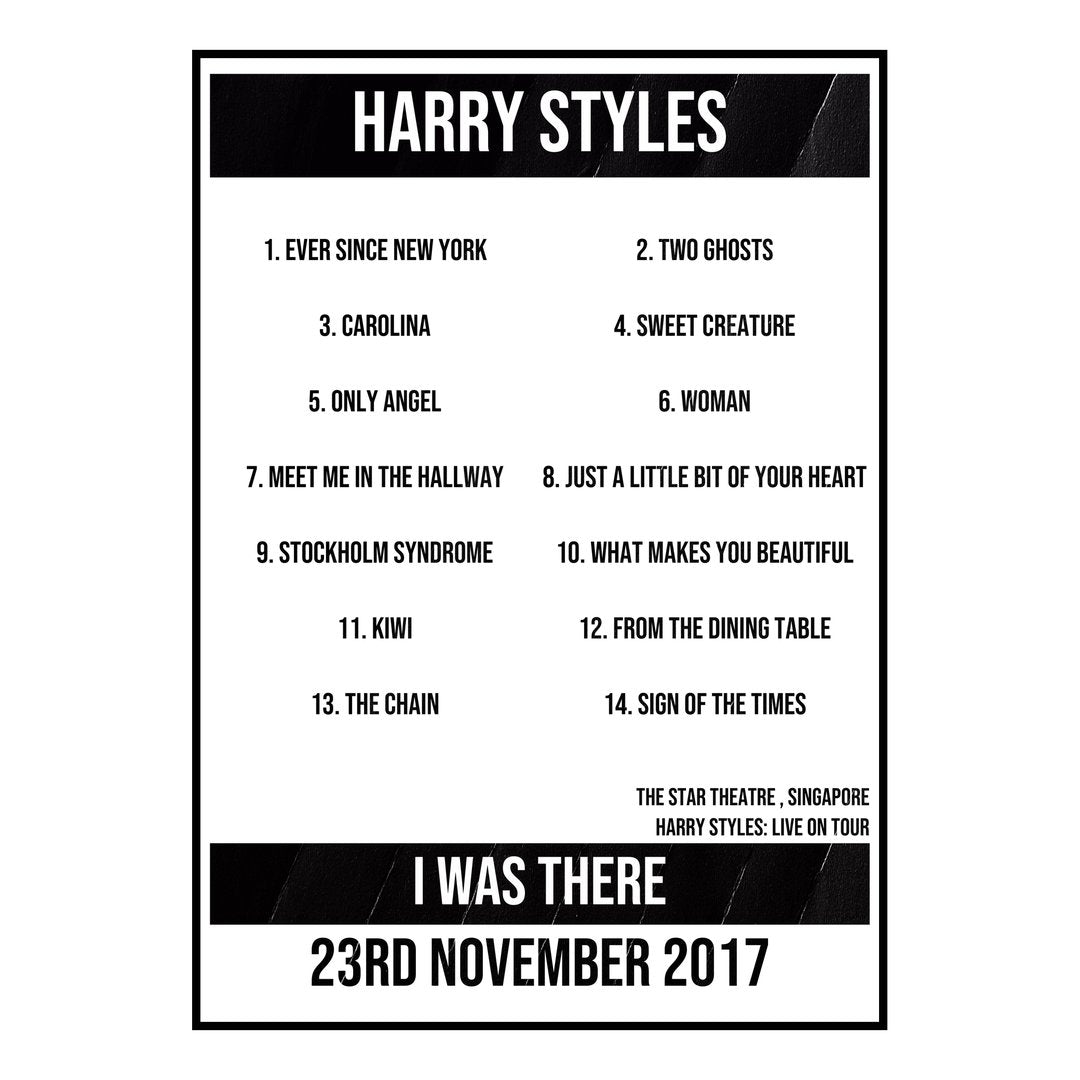 Harry Styles Singapore 23rd November 2017 Setlist poster
