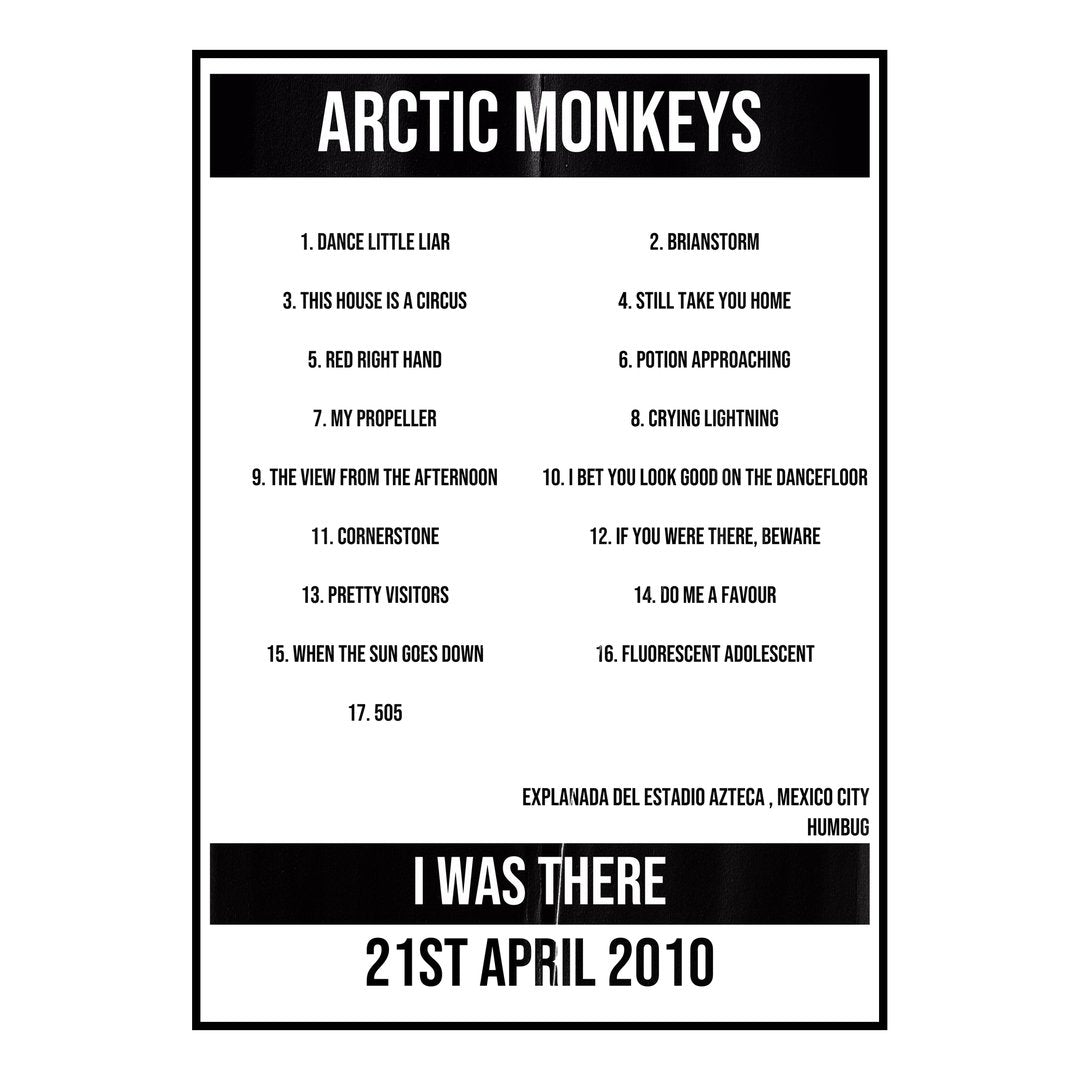 Arctic Monkeys Mexico City 21st April 2010 Setlist poster