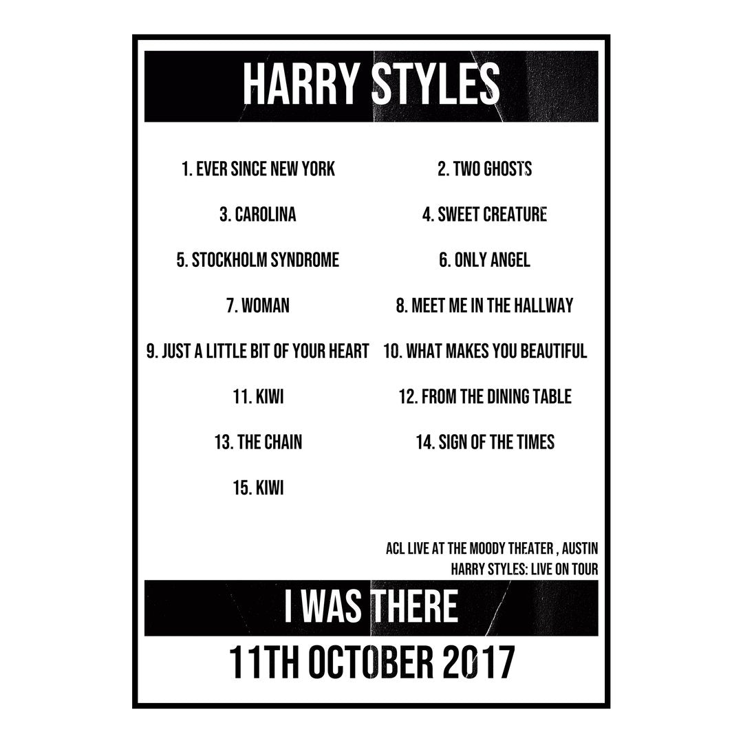 Harry Styles Austin 11th October 2017 Setlist poster