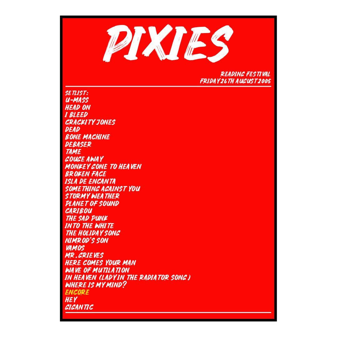 Pixies Reading 26th August 2005 Setlist poster