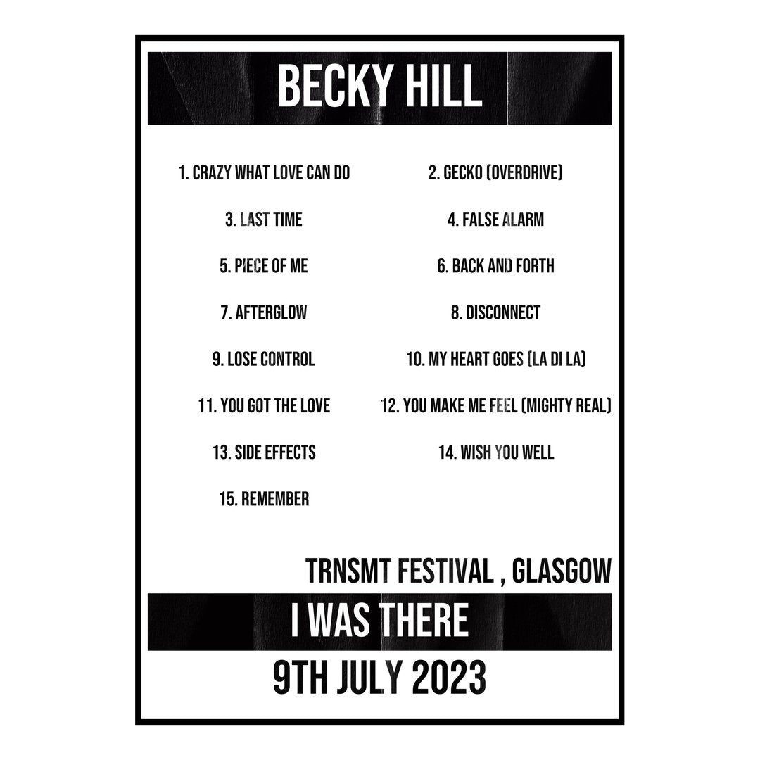 Becky Hill Glasgow 9th July 2023 Setlist poster