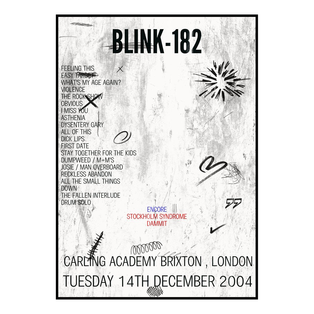 blink‐182 London 14th December 2004 Setlist poster