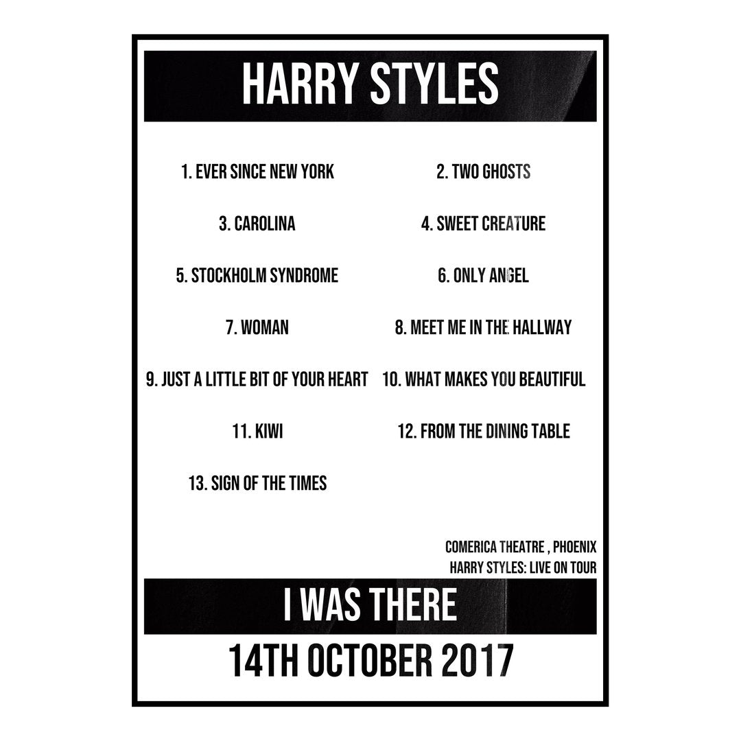 Harry Styles Phoenix 14th October 2017 Setlist poster