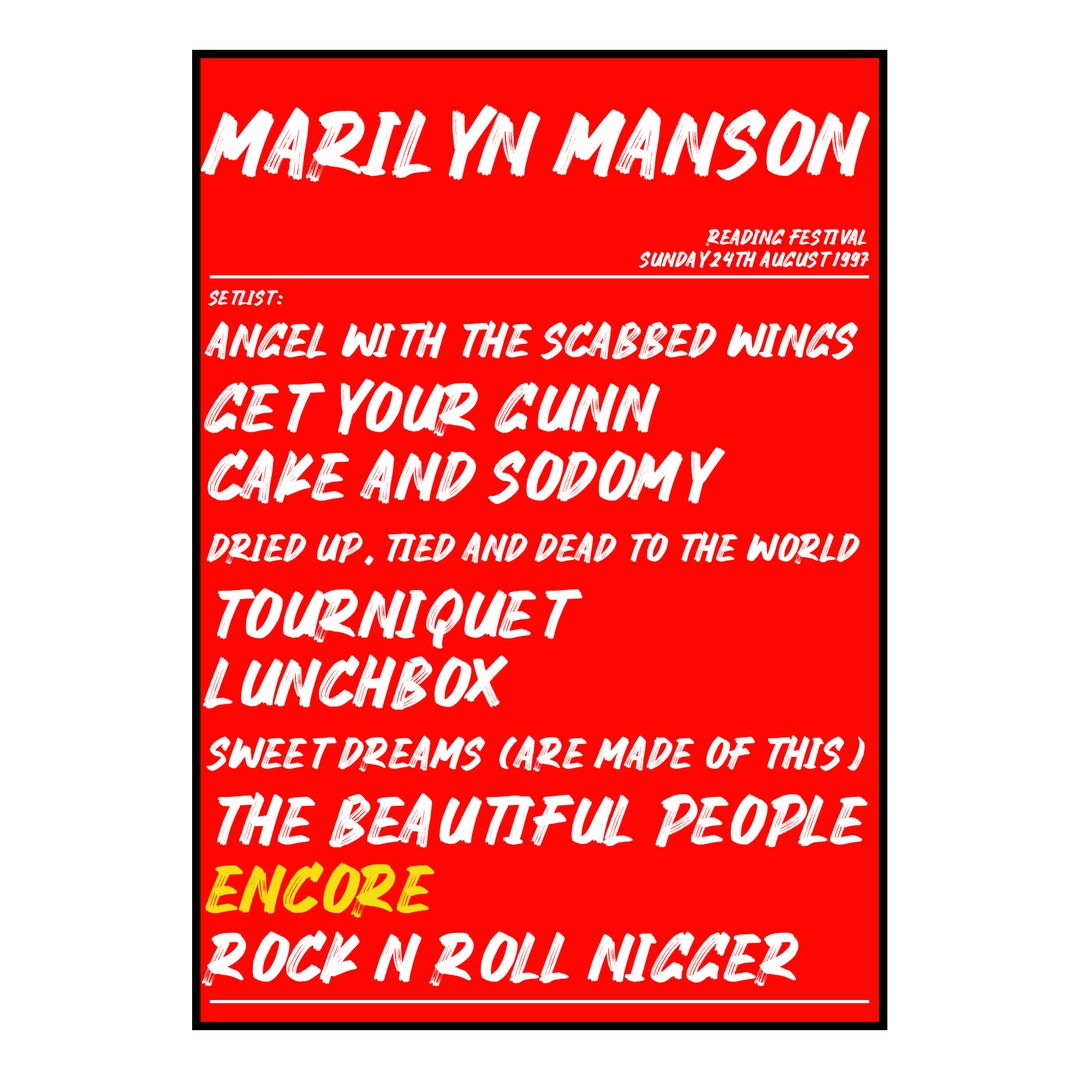 Marilyn Manson Reading 24th August 1997 Setlist poster