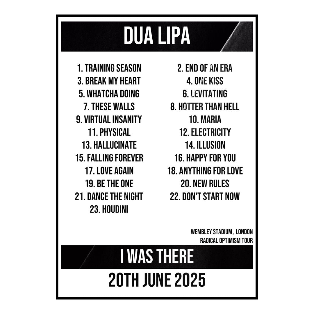 Dua Lipa London 20th June 2025 Setlist poster