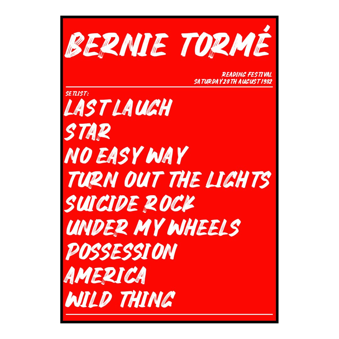 Bernie Tormé Reading 28th August 1982 Setlist poster