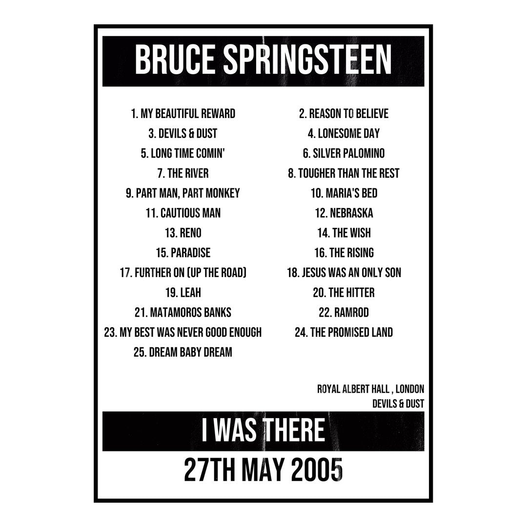 Bruce Springsteen London 27th May 2005 Setlist poster