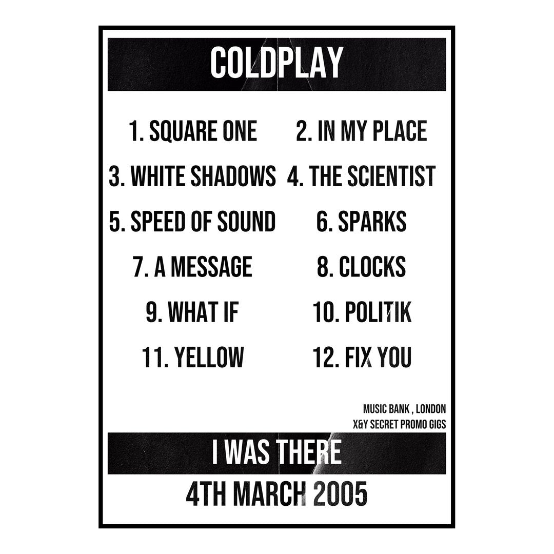 Coldplay London 4th March 2005 Setlist poster