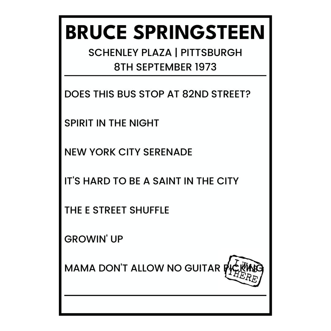 Bruce Springsteen Pittsburgh 8th September 1973 Setlist poster