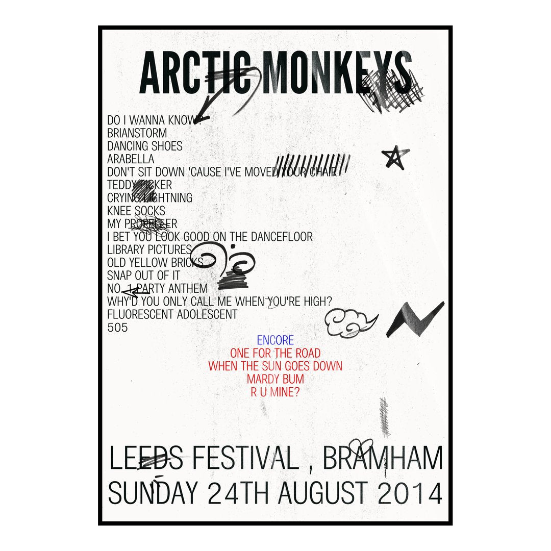 Arctic Monkeys Bramham 24th August 2014 Setlist poster