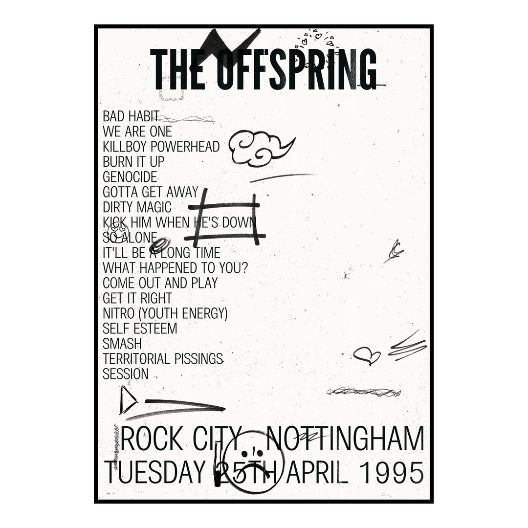 The Offspring Nottingham 25th April 1995 Setlist poster