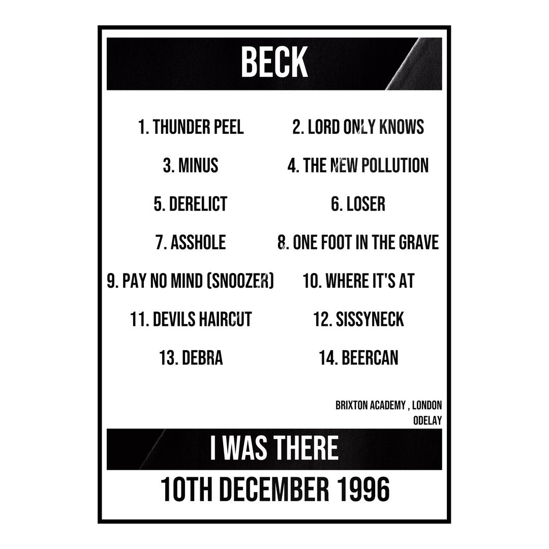 Beck London 10th December 1996 Setlist poster