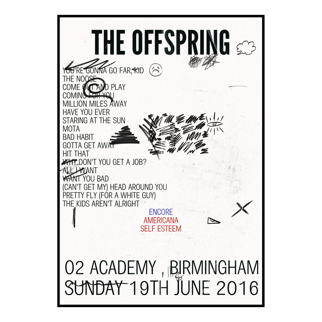 The Offspring Birmingham 19th June 2016 Setlist poster