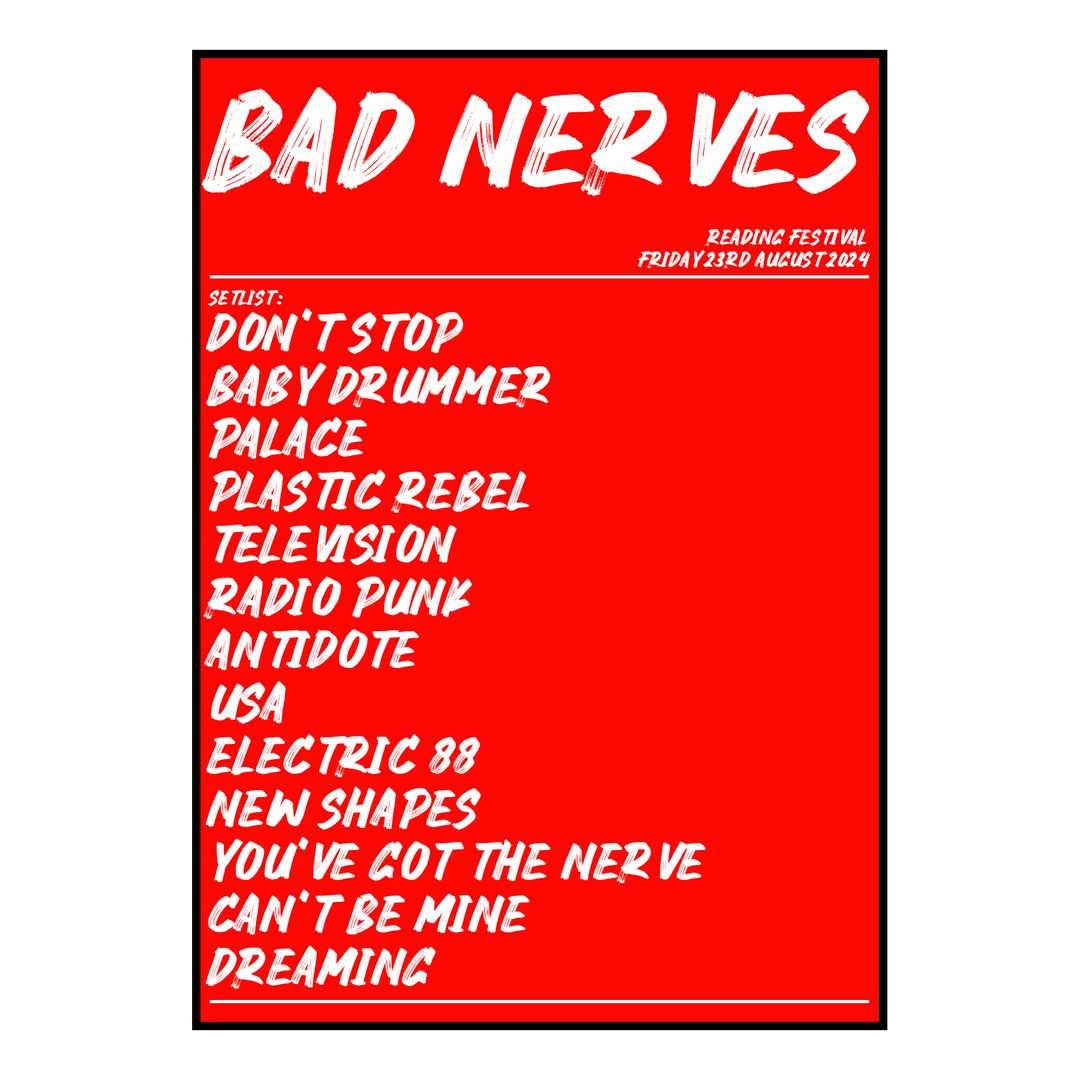 Bad Nerves Reading 23rd August 2024 Setlist poster
