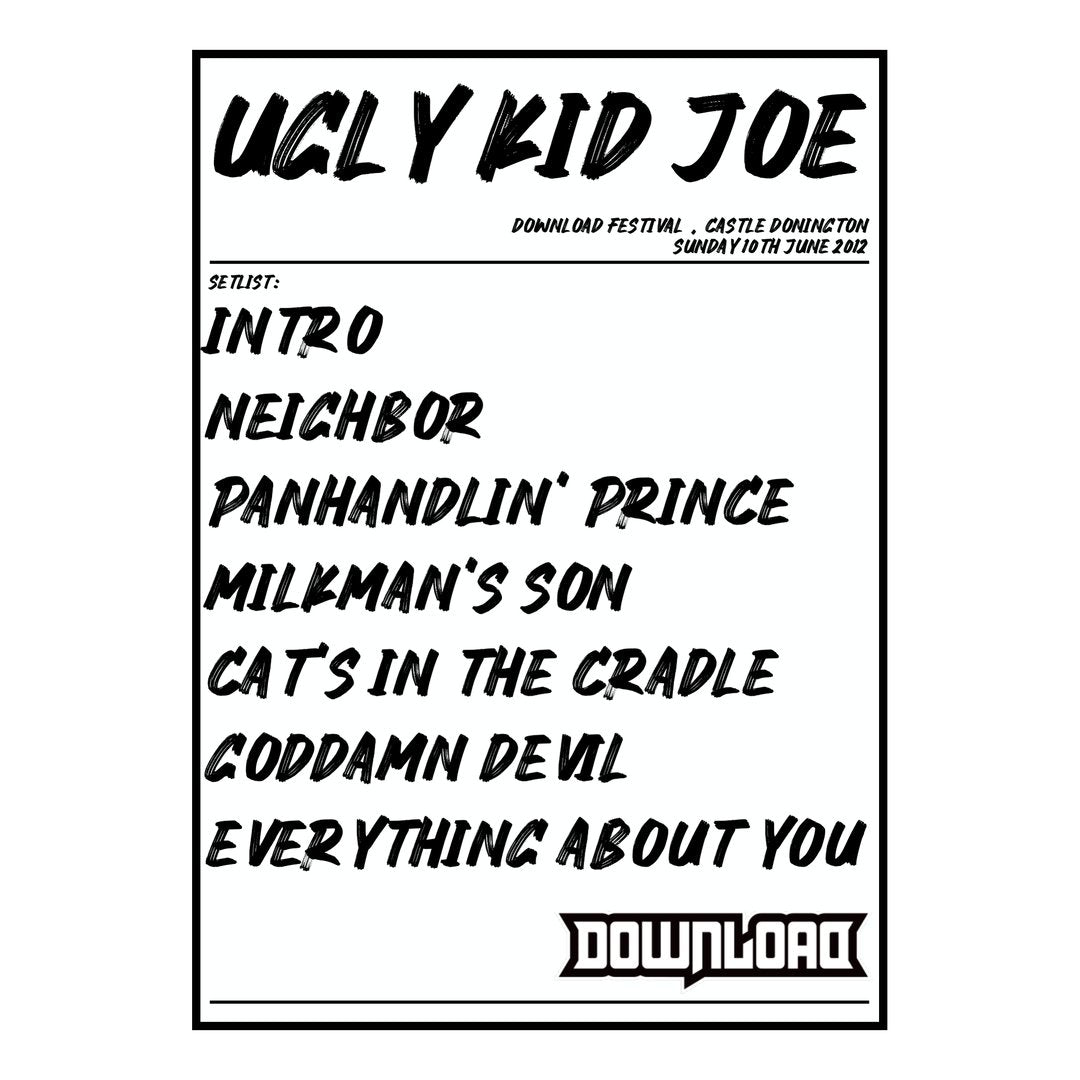 Ugly Kid Joe Castle Donington 10th June 2012 Setlist poster