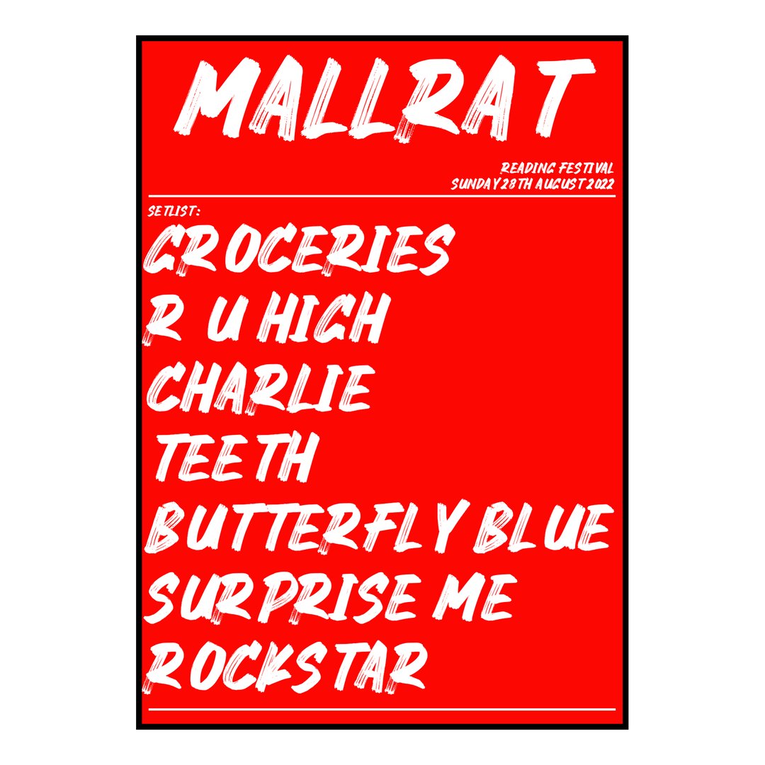 Mallrat Reading 28th August 2022 Setlist poster