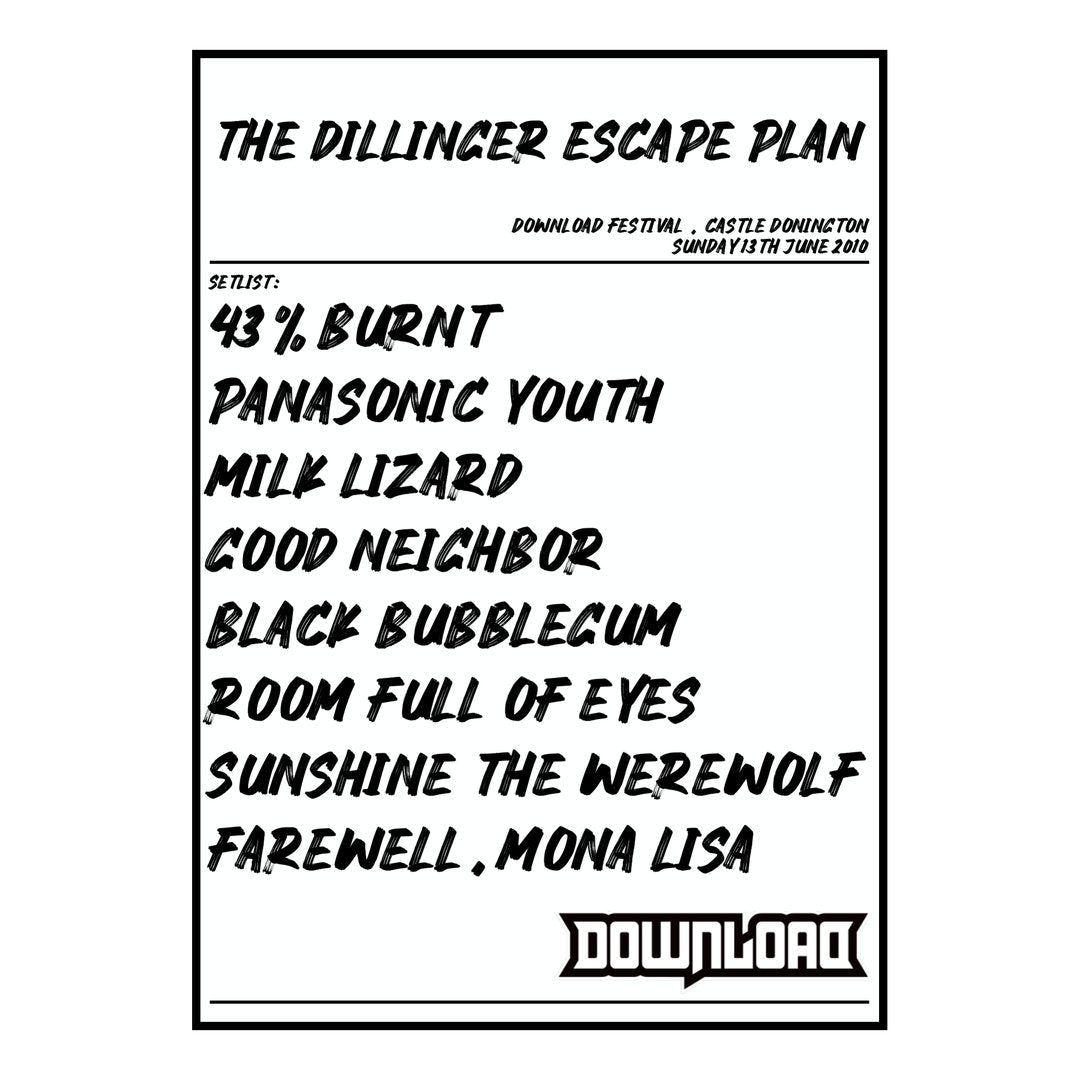 The Dillinger Escape Plan Castle Donington 13th June 2010 Setlist poster