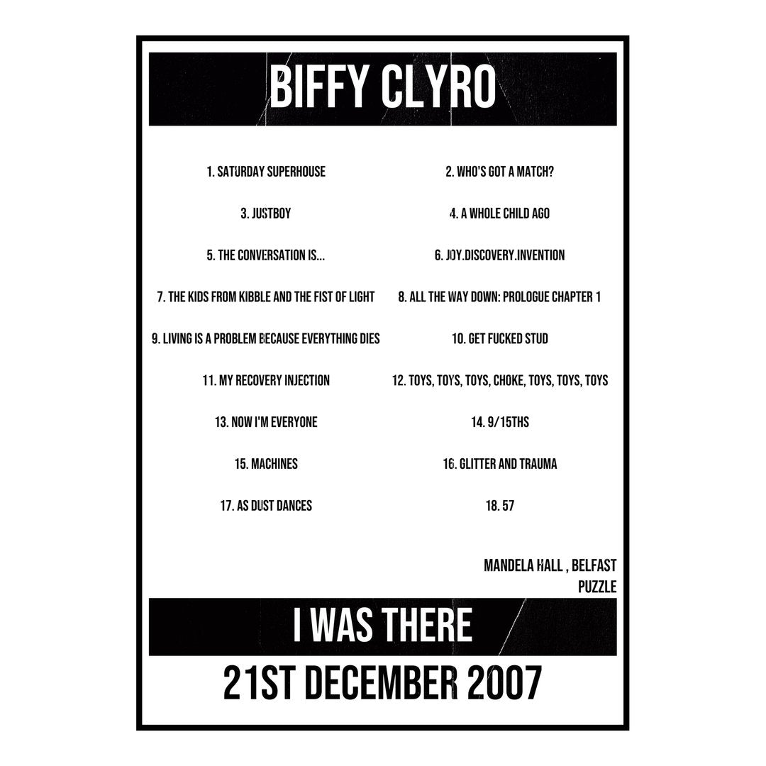 Biffy Clyro Belfast 21st December 2007 Setlist poster