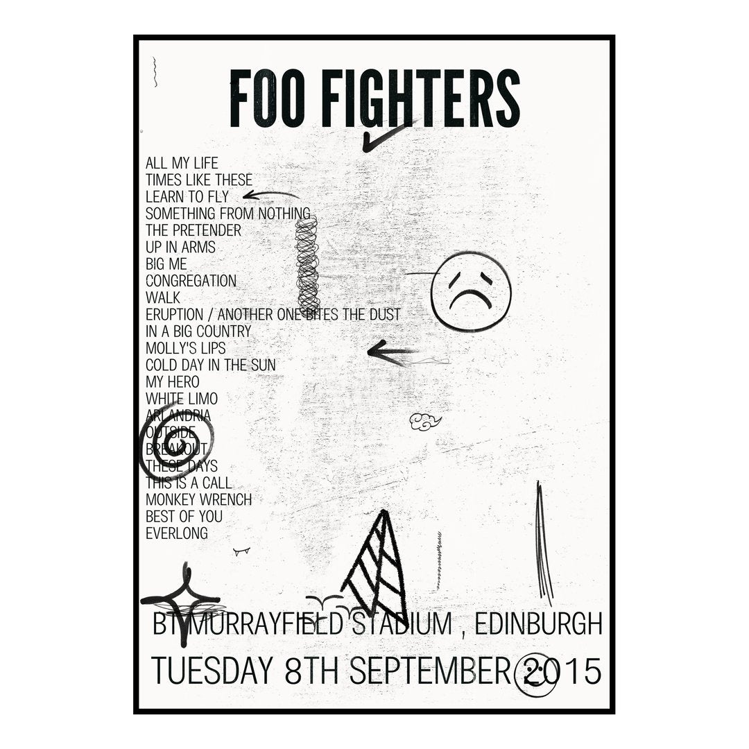 Foo Fighters Edinburgh 8th September 2015 Setlist poster