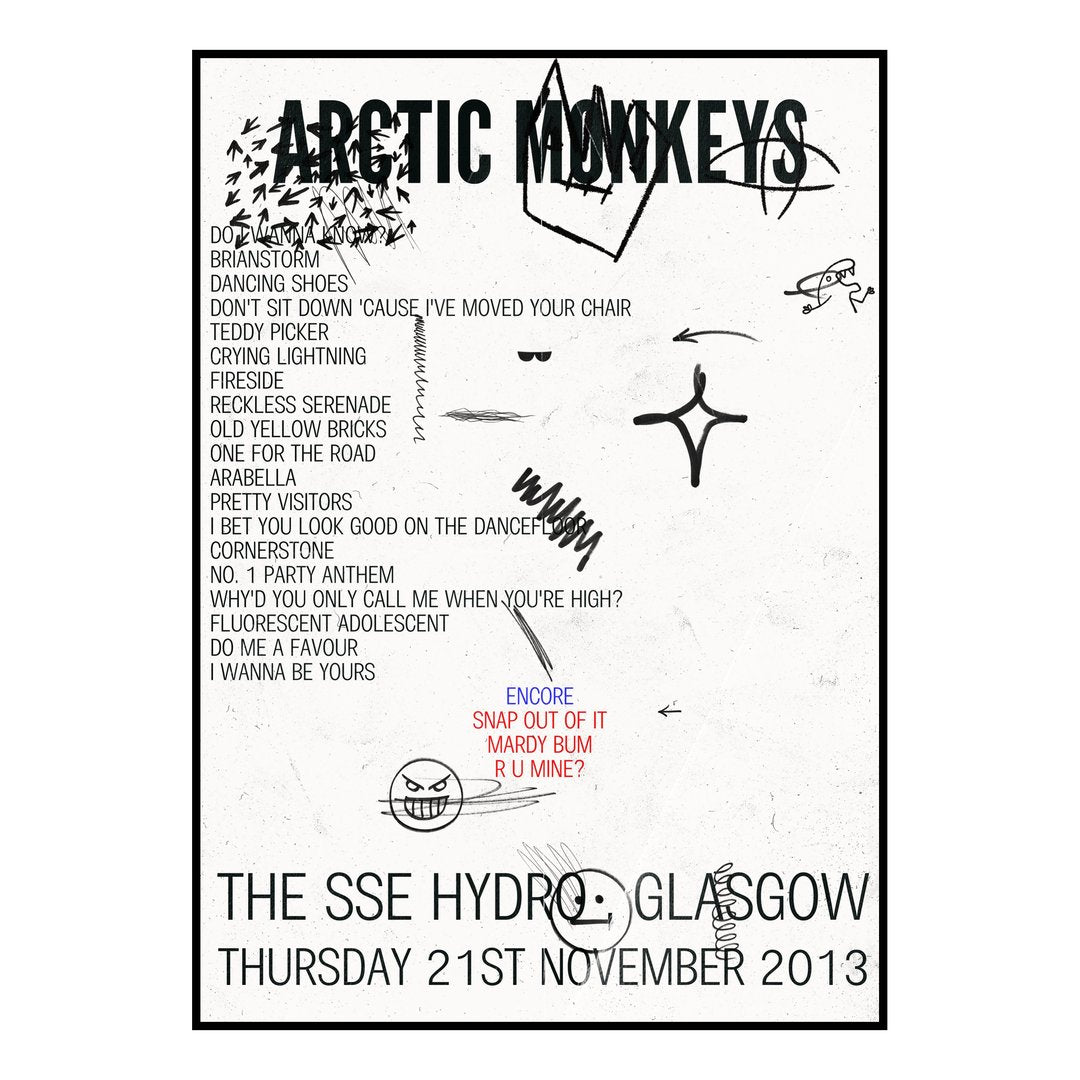 Arctic Monkeys Glasgow 21st November 2013 Setlist poster