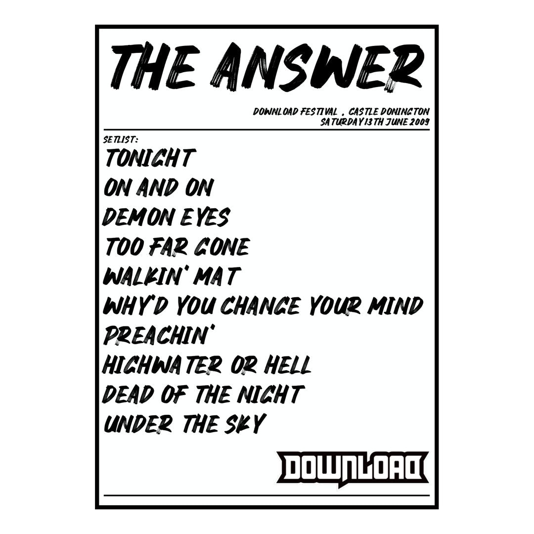 The Answer Castle Donington 13th June 2009 Setlist poster