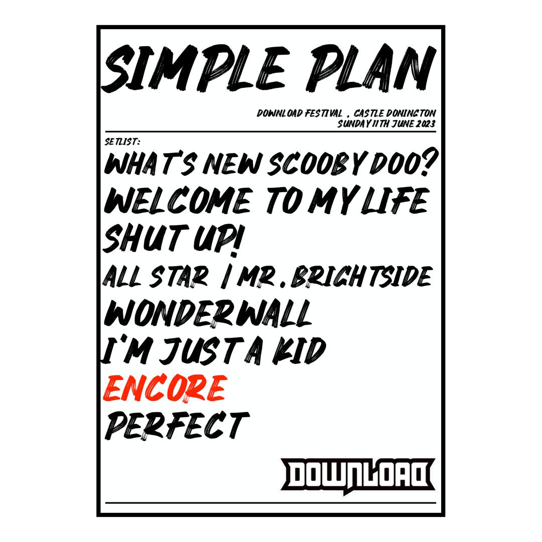 Simple Plan Castle Donington 11th June 2023 Setlist poster
