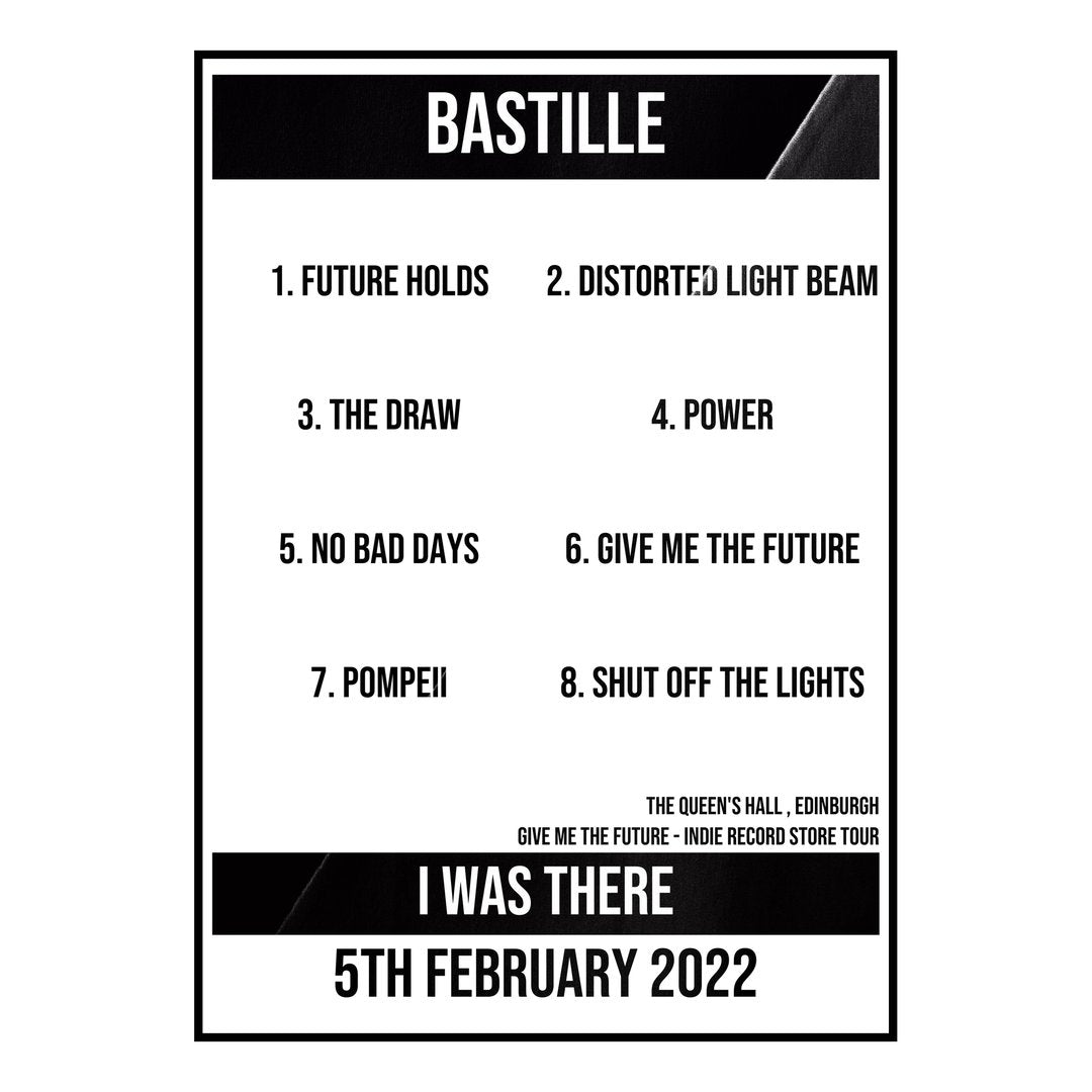 Bastille Edinburgh 5th February 2022 Setlist poster