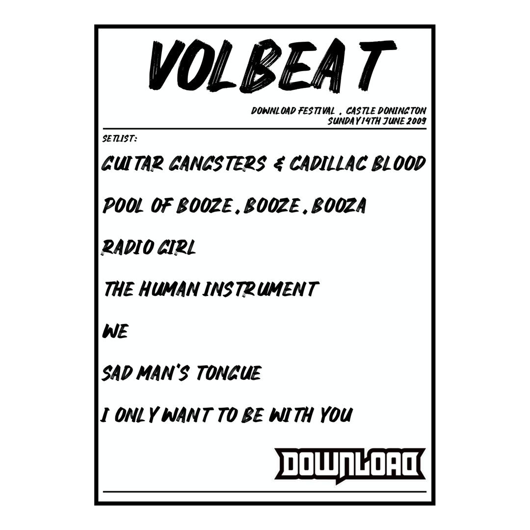 Volbeat Castle Donington 14th June 2009 Setlist poster