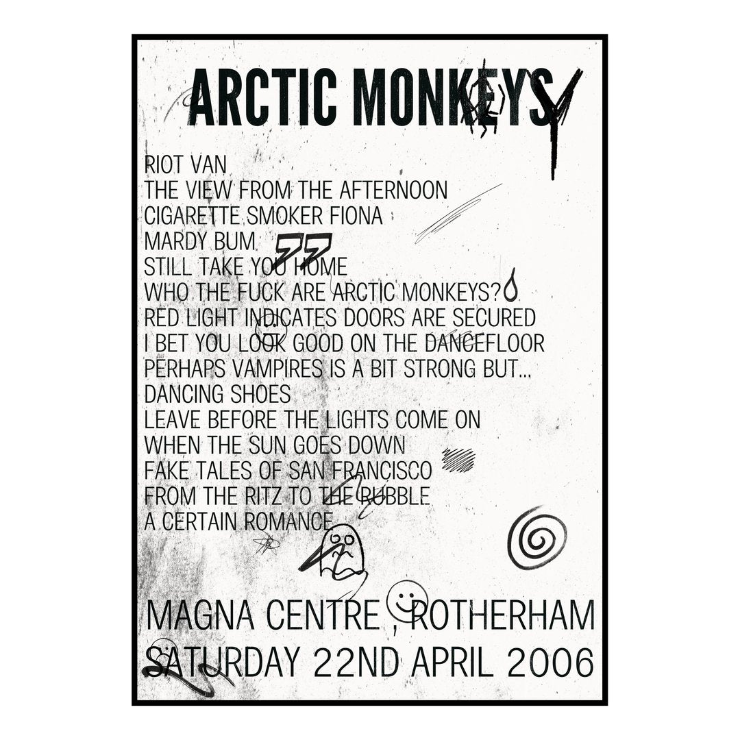 Arctic Monkeys Rotherham 22nd April 2006 Setlist poster