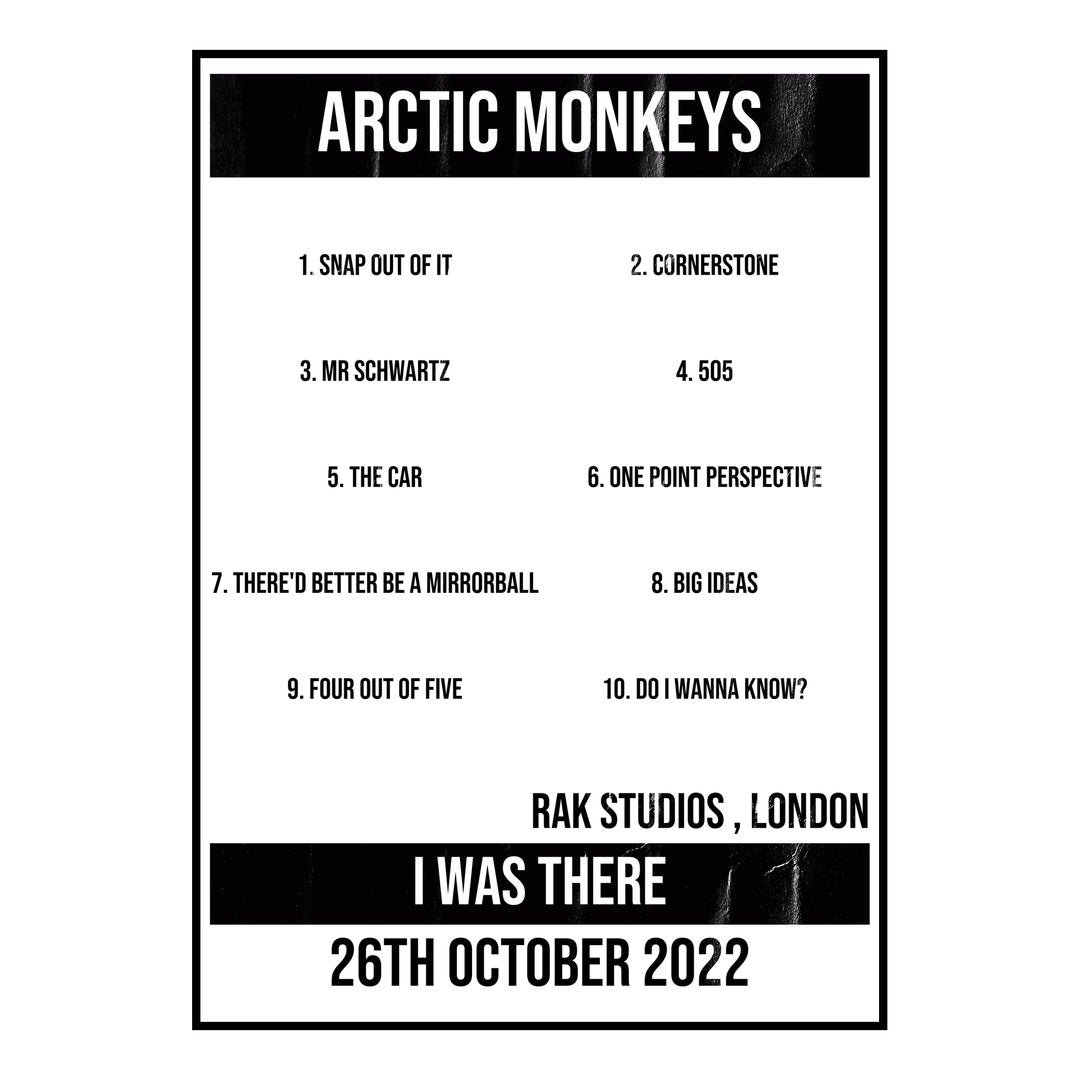 Arctic Monkeys London 26th October 2022 Setlist poster