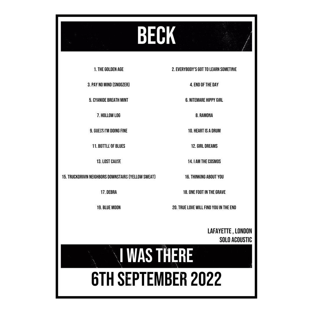 Beck London 6th September 2022 Setlist poster