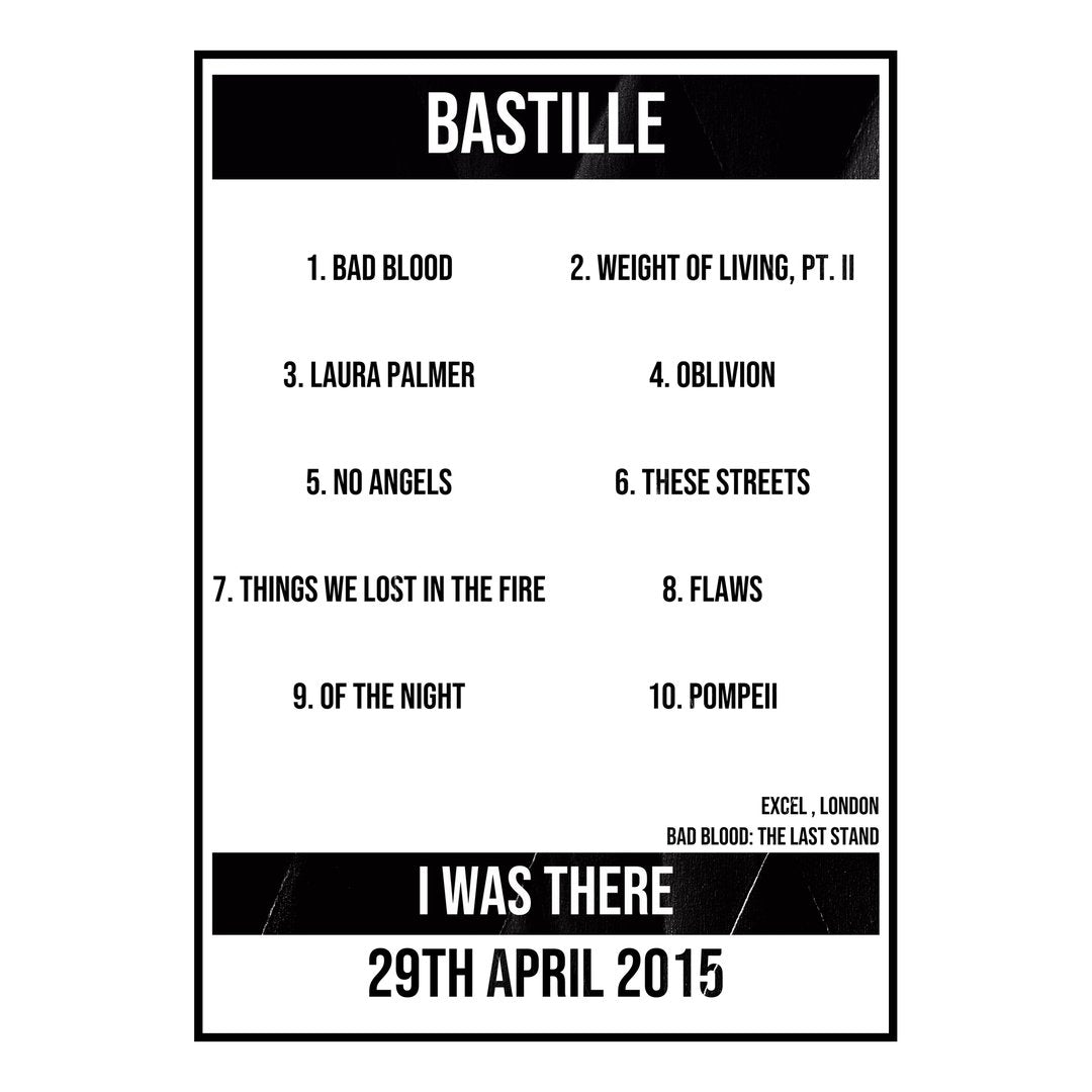 Bastille London 29th April 2015 Setlist poster