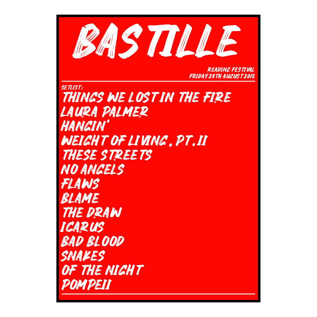 Bastille Reading 28th August 2015 Setlist poster