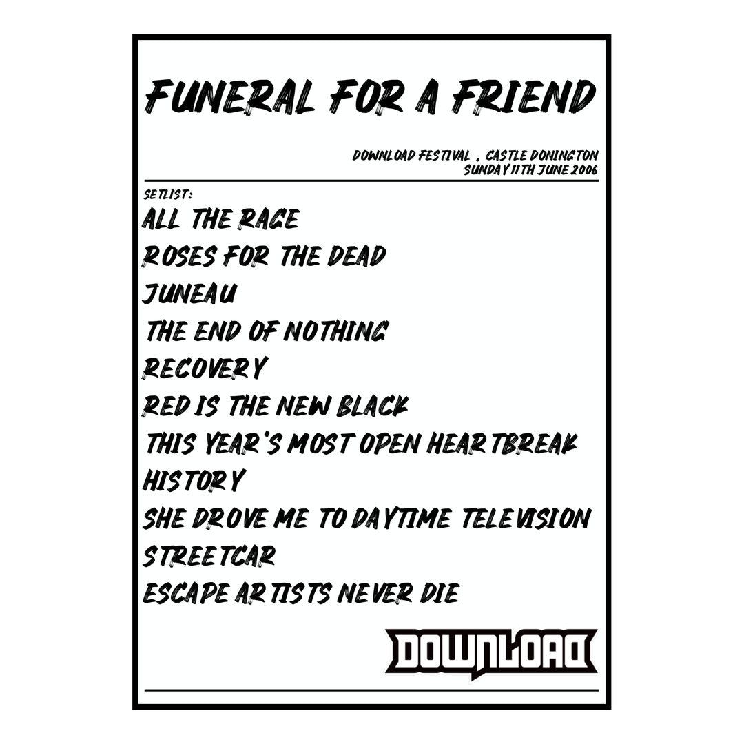 Funeral for a Friend Castle Donington 11th June 2006 Setlist poster