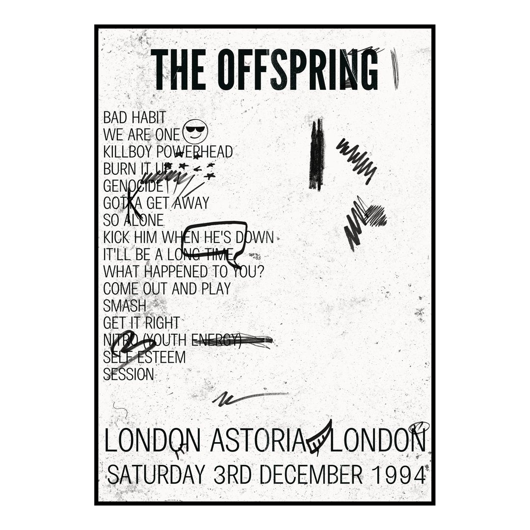 The Offspring London 3rd December 1994 Setlist poster