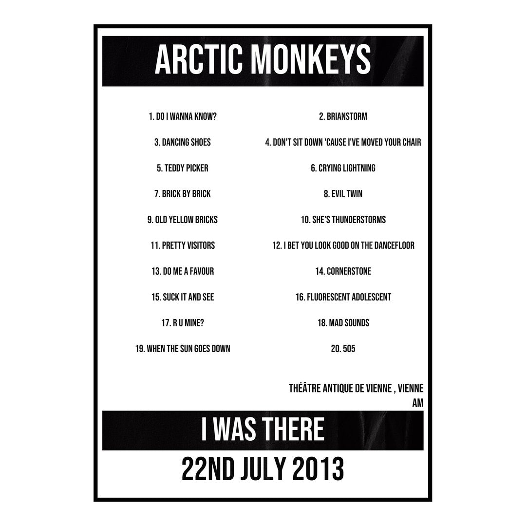 Arctic Monkeys Vienne 22nd July 2013 Setlist poster