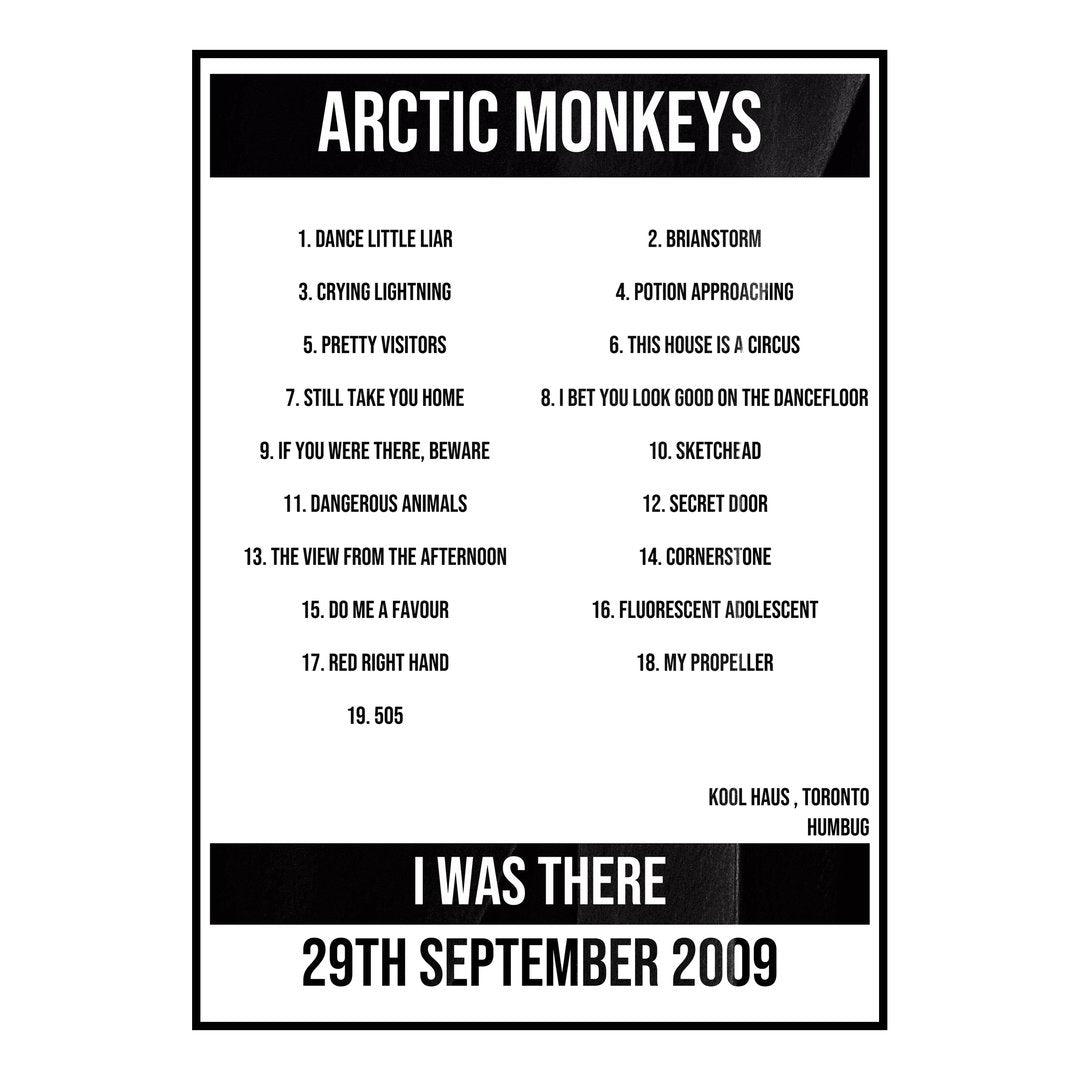 Arctic Monkeys Toronto 29th September 2009 Setlist poster