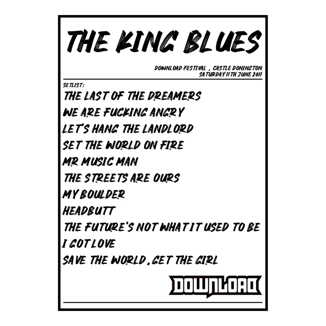 The King Blues Castle Donington 11th June 2011 Setlist poster