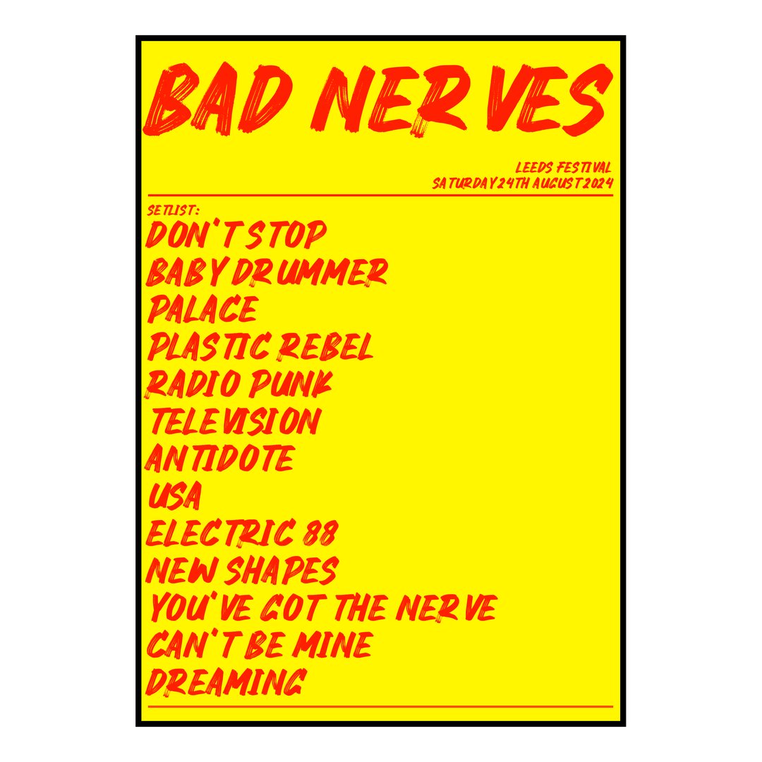 Bad Nerves Bramham 24th August 2024 Setlist poster