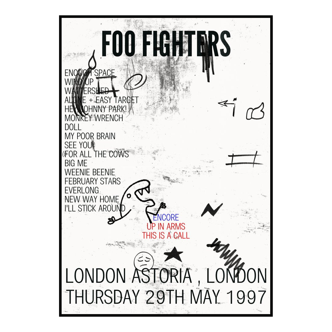 Foo Fighters London 29th May 1997 Setlist poster