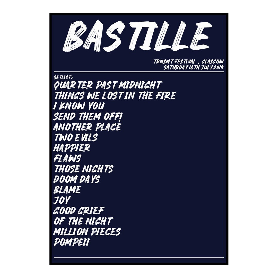 Bastille Glasgow 13th July 2019 Setlist poster